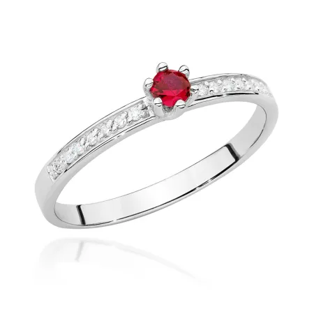 Pierścionek Zaręczynowy Rubin Brylanty Białe Złoto