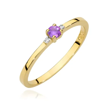 Złoty Pierścionek 585 Zaręczynowy Ametyst Brylanty