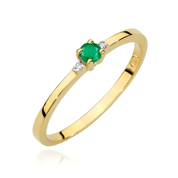 Złoty Pierścionek 585 Zaręczynowy Szmaragd Brylant