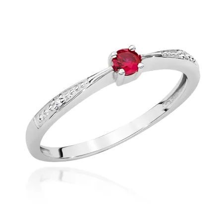 Pierścionek 585 Rubin Brylanty Białe Złoto Prezent