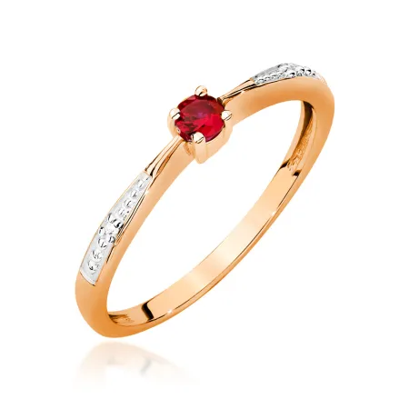 Pierścionek 585 Rubin Brylanty Białe Złoto Prezent