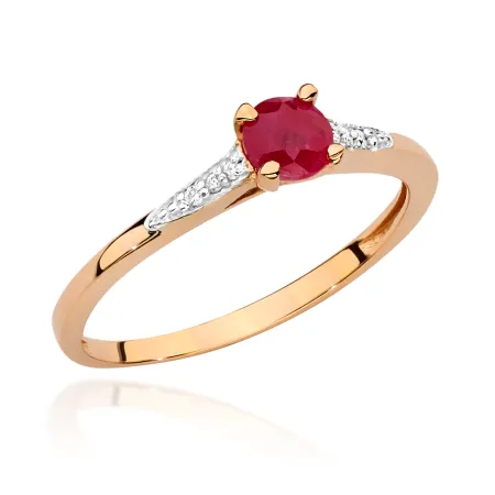 Złoty 585 Zaręczynowy Pierścionek Rubin Brylanty