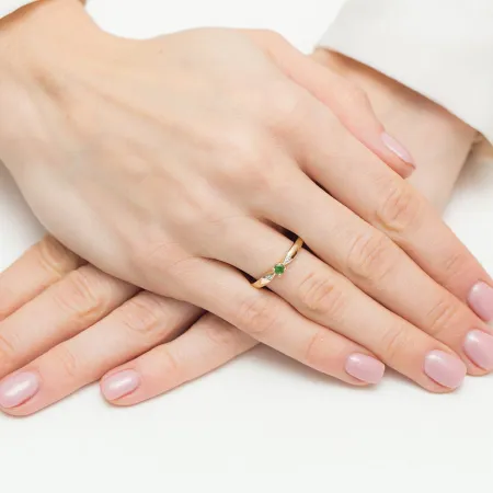 Złoty 585 Zaręczynowy Pierścionek Szmaragd Grawer