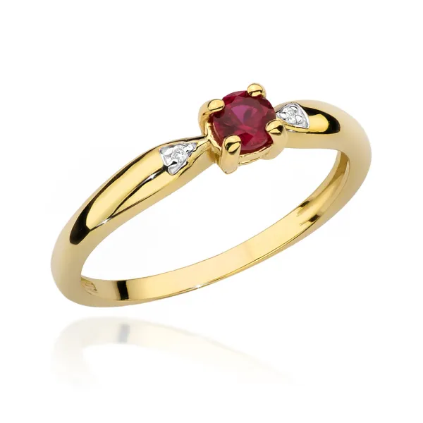 Złoty Zaręczynowy Pierścionek Rubin Brylant Grawer