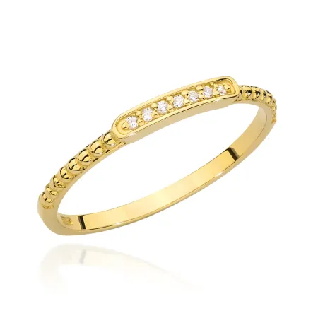Złoty 585 Pierścionek Obrączka z Brylantami Grawer