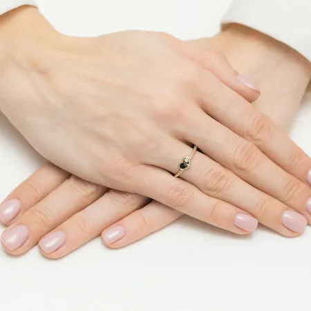 Złoty 585 Pierścionek z Sercem i Brylantem Prezent