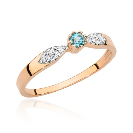 Złoty 585 Zaręczynowy Pierścionek Topaz Brylanty