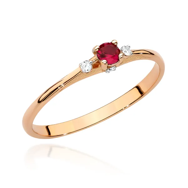 Złoty 585 Pierścionek Zaręczynowy Rubin Brylanty