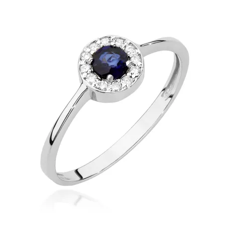 Złoty 585 Zaręczynowy Pierścionek Szafir Brylanty