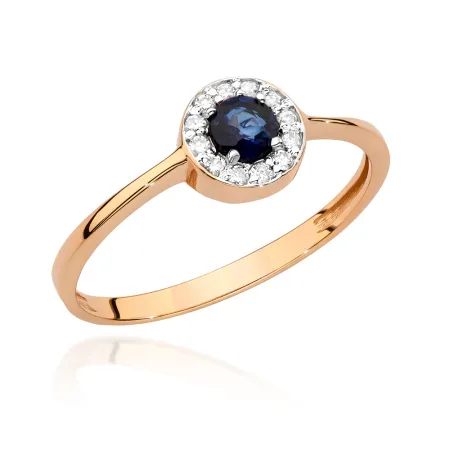 Złoty 585 Zaręczynowy Pierścionek Szafir Brylanty