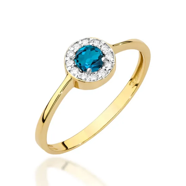 Złoty 585 Pierścionek Zaręczynowy Topaz Brylanty 