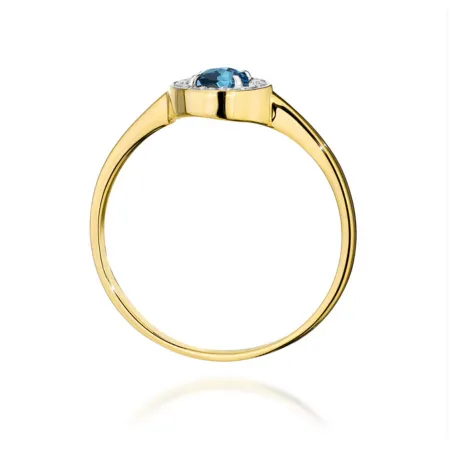 Złoty 585 Pierścionek Zaręczynowy Topaz Brylanty 