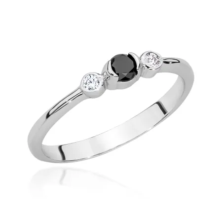 Pierścionek 585 z Czarnym Brylantem Białe Złoto