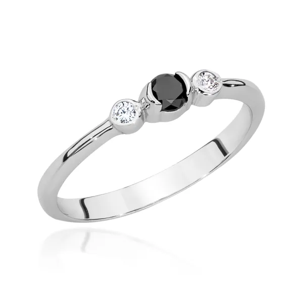 Pierścionek 585 z Czarnym Brylantem Białe Złoto