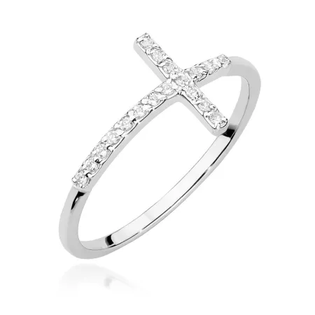 Złoty 585 Pierścionek z Krzyżykiem i Brylantami 