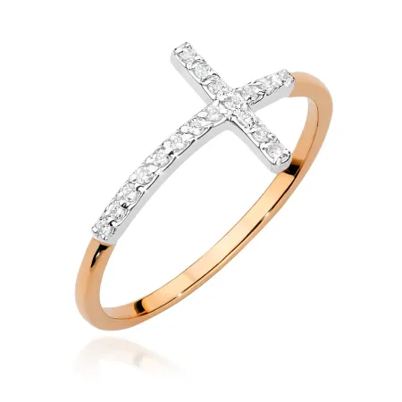 Złoty 585 Pierścionek z Krzyżykiem i Brylantami 