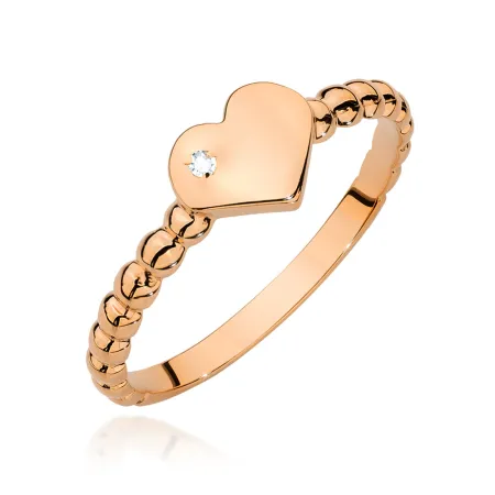 Złoty 585 Pierścionek Serce z Brylantem Prezent