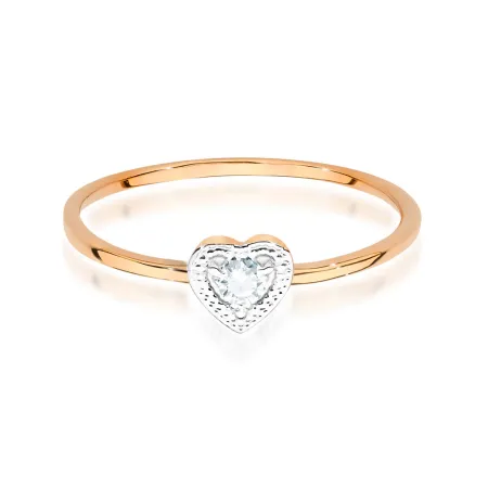 Złoty Pierścionek 585 Serduszko i Brylanty Grawer