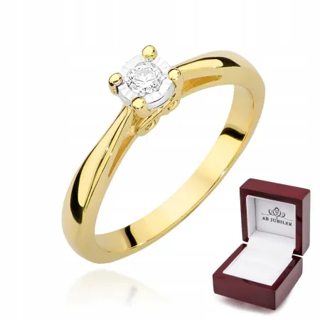Złoty Pierścionek 585 Zaręczynowy Brylant Grawer