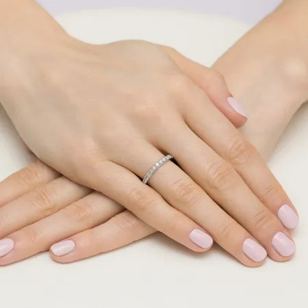 Pierścionek 585 z Diamentami Grawer Białe Złoto