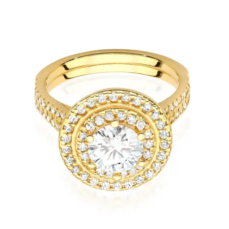 Złoty 585 Elegancki Pierścionek Brylanty Grawer