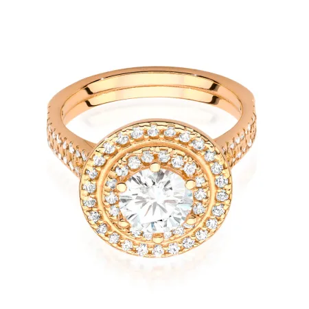 Złoty 585 Elegancki Pierścionek Brylanty Grawer