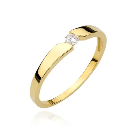 Złoty 585 Pierścionek Zaręczynowy Brylant Grawer