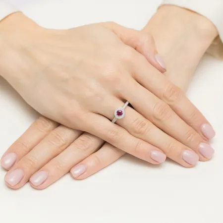 Złoty 14K Zaręczynowy Pierścionek Rubin Diamenty