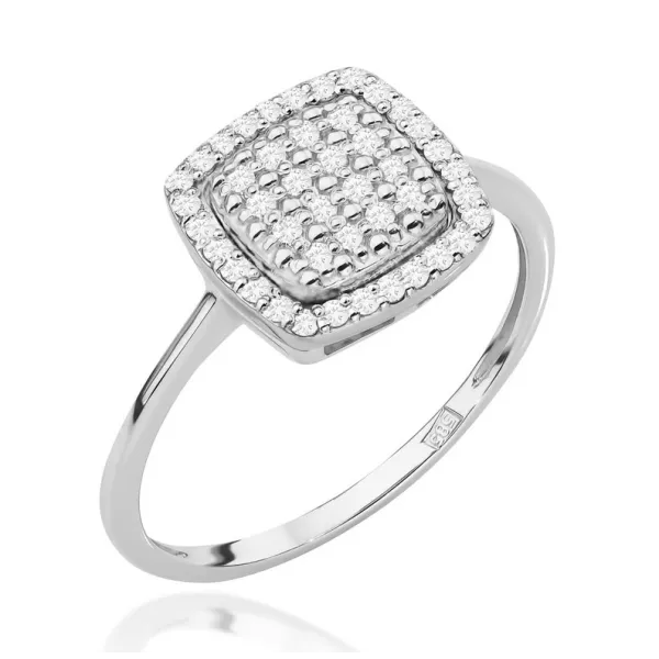 Pierścionek z Diamentami Grawer 0,28ct Białe Złoto