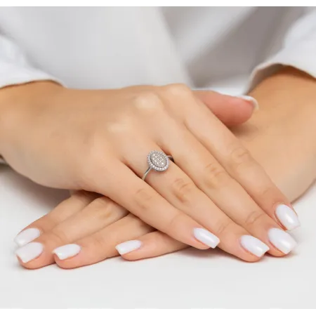 Pierścionek Białe Złoto z Diamentami Grawer 0,20ct