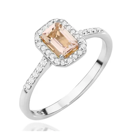 Pierścionek z Morganitem i Diamentami Białe Złoto 