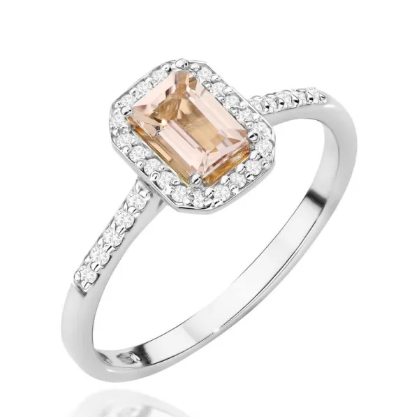 Pierścionek z Morganitem i Diamentami Białe Złoto 