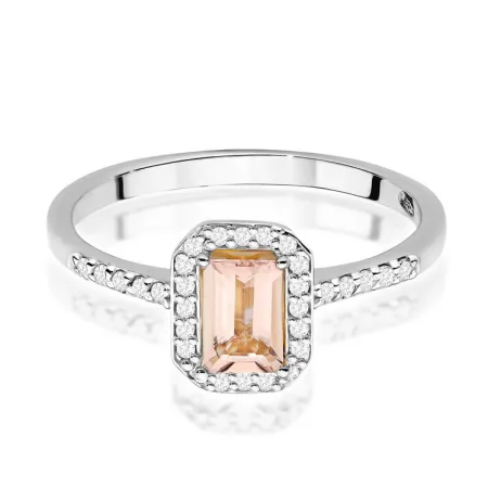 Pierścionek z Morganitem i Diamentami Białe Złoto 