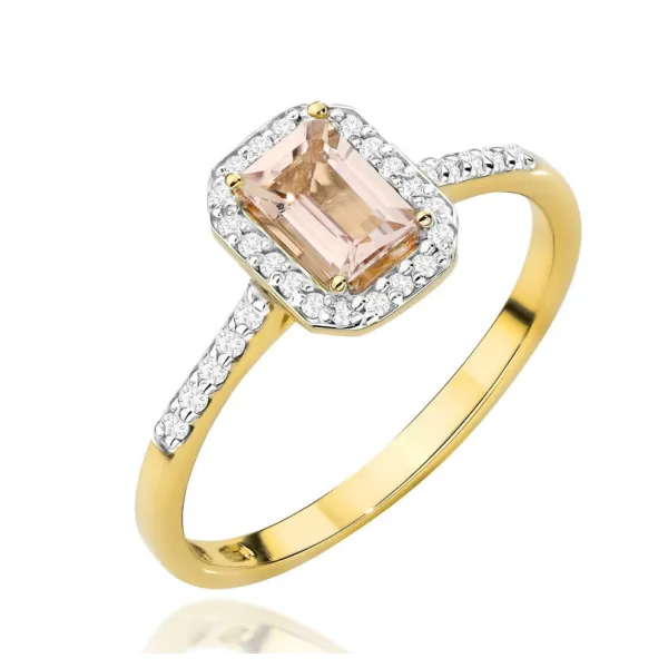 Pierścionek Złoty z Morganitem i Diamentami 585
