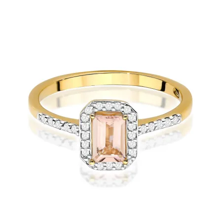 Pierścionek Złoty z Morganitem i Diamentami 585