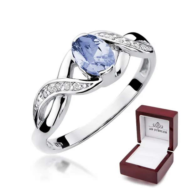 Pierścionek 585 Zaręczynowy Białe Złoto Tanzanit