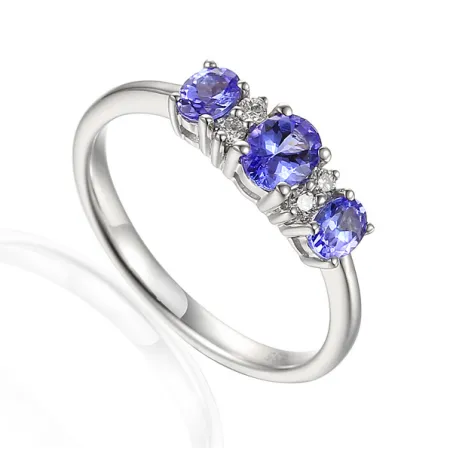 Pierścionek Tanzanit Diamenty Białe Złoto pr 585