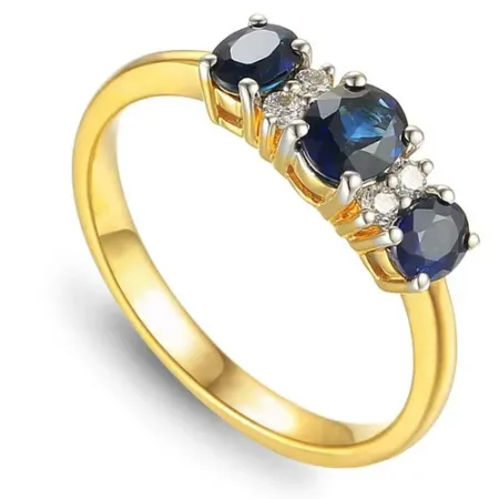 Złoty pr 585 Pierścionek Szafir Diamenty Grawer