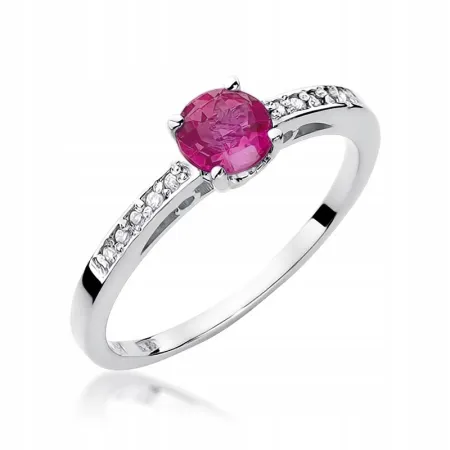 Złoty 585 Pierścionek Zaręczynowy Rubin Diamenty