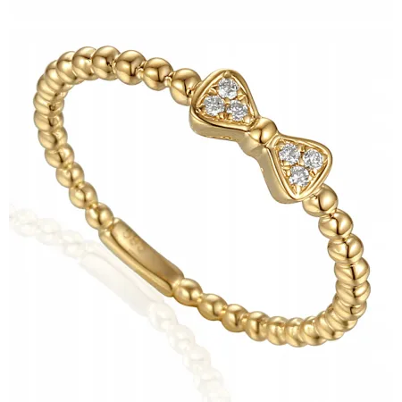 ZŁOTY PIERŚCIONEK 585 Z KOKARDKĄ DIAMENTY 