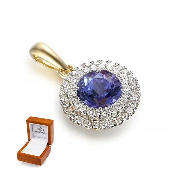 ZAWIESZKA ZŁOTA TANZANIT I DIAMENTY PRÓBA 585