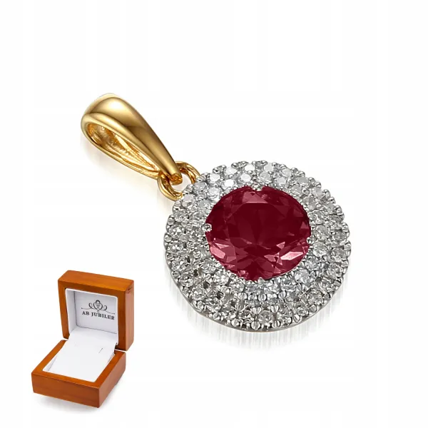 ZAWIESZKA ZŁOTA RUBIN DIAMENTY PRÓBA 585