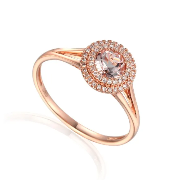 Złoty 585 Pierścionek z Morganitem i Diamentami