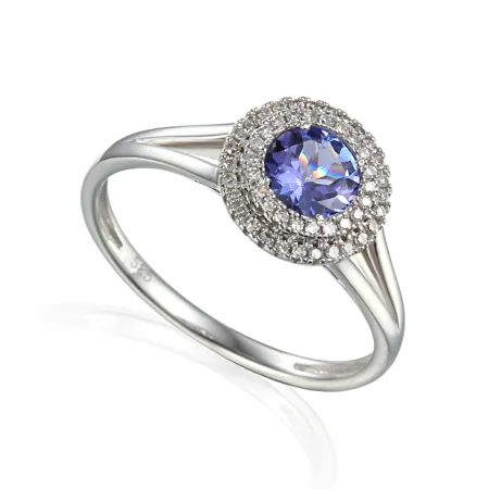 PIERŚCIONEK 585 TANZANIT DIAMENTY BIAŁE ZŁOTO