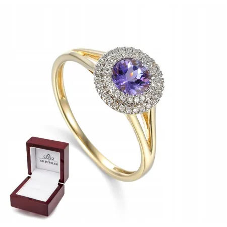 ZŁOTY PIERŚCIONEK 585 z TANZANITEM I DIAMENTAMI