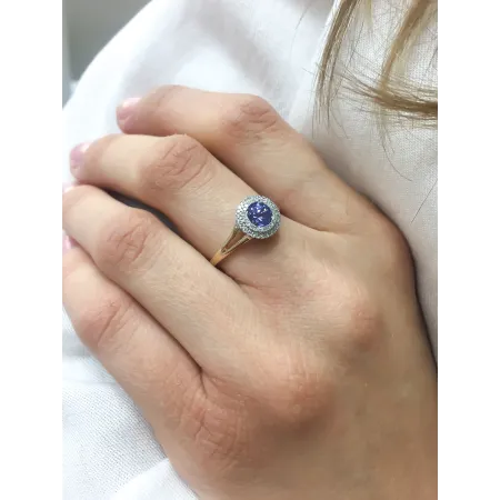 ZŁOTY PIERŚCIONEK 585 z TANZANITEM I DIAMENTAMI