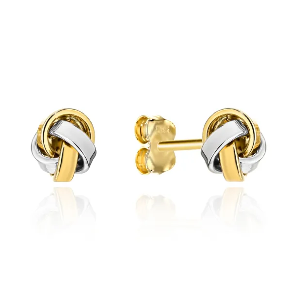 Złote Kolczyki 585 Supełki Żółto-Białe Złoto