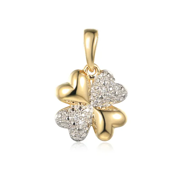 Złota 585 Zawieszka Koniczyna Diamenty Prezent