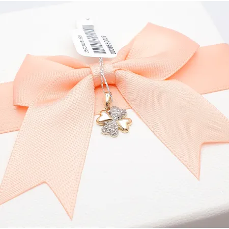 Złota 585 Zawieszka Koniczyna Diamenty Prezent