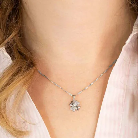 Złota 585 Zawieszka Koniczyna Diamenty Prezent